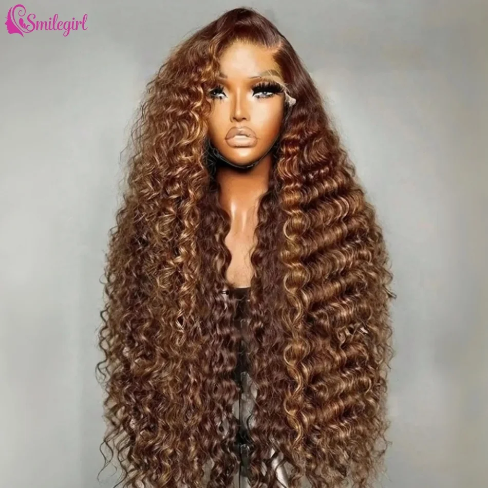 Curly Highlight Ombre Lace Front Wig 250 Density P427 Honey Blonde Colored Deep Wave Human Hair Wigs 13X6 Hd Lace Frontal Wig Brazilian Pre Plucked 30 36 Inch
