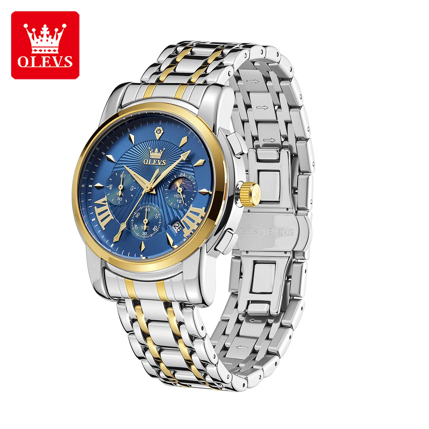 

Часы OLEVS для мужчин, Лидер продаж, оригинальные кварцевые мужские часы, 24 часа, фаза Луны, 30 м, водонепроницаемый хронограф, мужские наручные часы 2892
