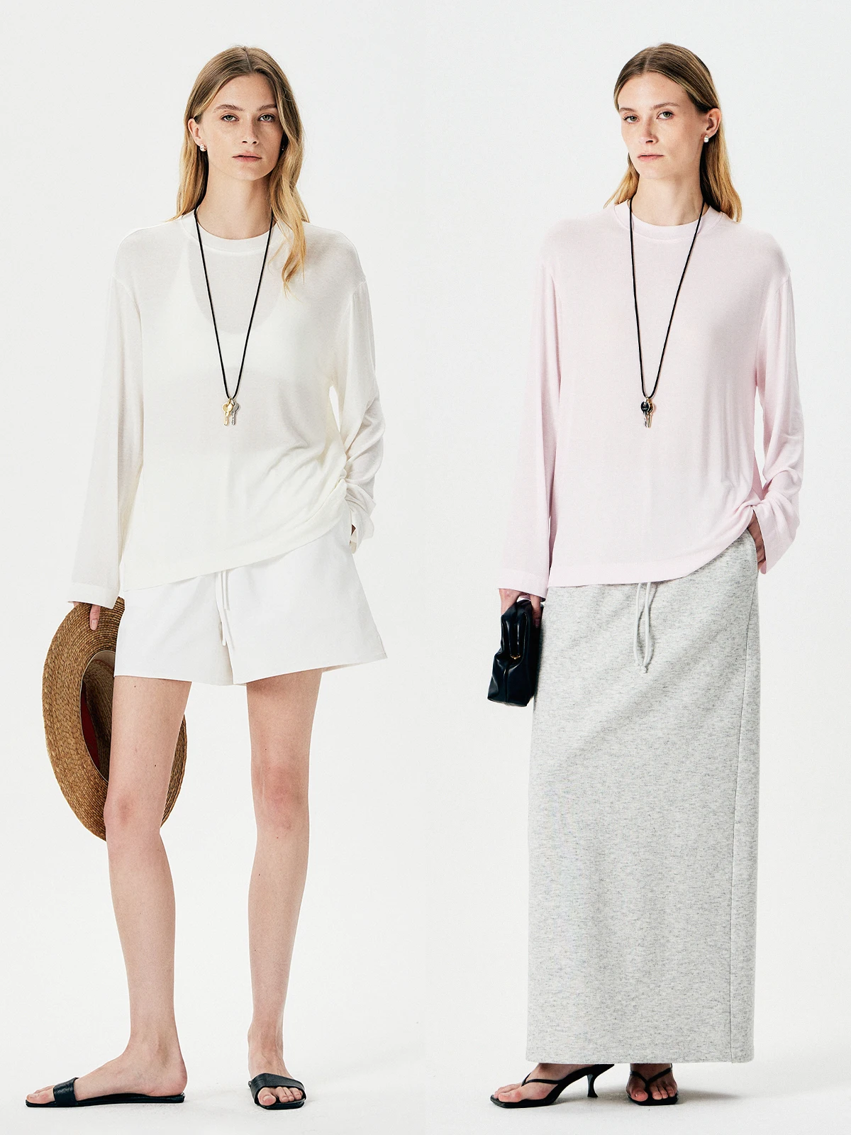 

Thoransaura Women's Loose Fit Long Sleeve round Neck T-Shirt Acetate Lyocell Lightweight Elastic Knitted Top Casual Style