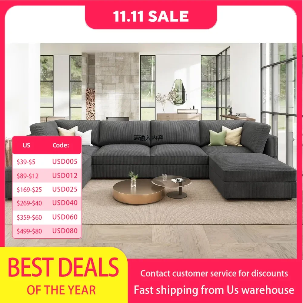 Modular sectional sofa with storage corduroy sectional sofa with chaise longue U-shaped sectional sofa for living room