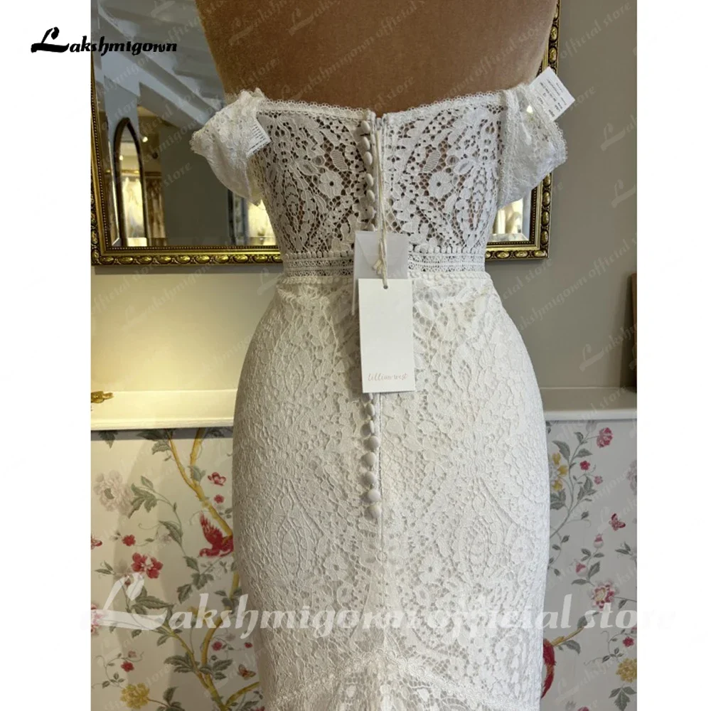 Lakshmigown Boho Meerjungfrauen-Brautkleid aus Spitze für Damen, schulterfrei, Bohemian-Brautkleid, maßgeschneidert, Vestido De Novia – Detail 8