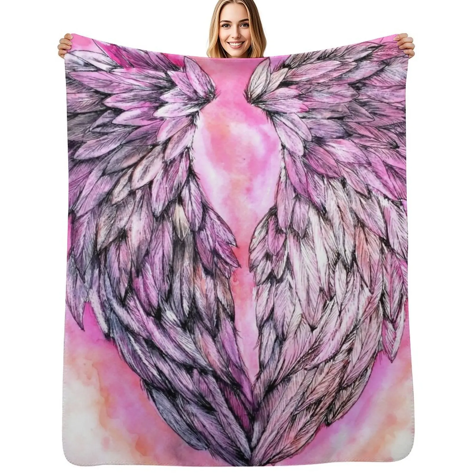 

Pink Angel Wings Throw Blanket Lightweight Warm Blanket for Indoor Outdoor Use
