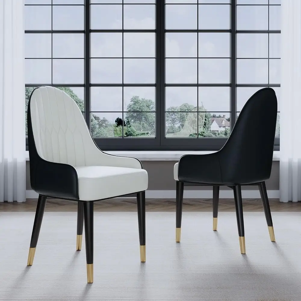 

Комплект из 2 черно-белых обеденных стульев в стиле Mid-Century Modern для кухни и столовой, с обивкой из искусственной кожи PU, с широкими мягкими подушками