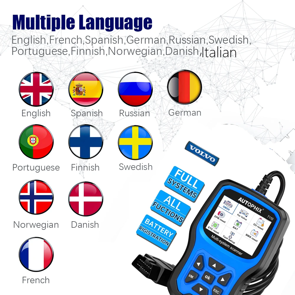 AUTOPHIX 7110 OBD2 Scanner for Volvo Full Systems Car Code Reader Battery for All Volvo After 1996 Scan Diagnostic Tool