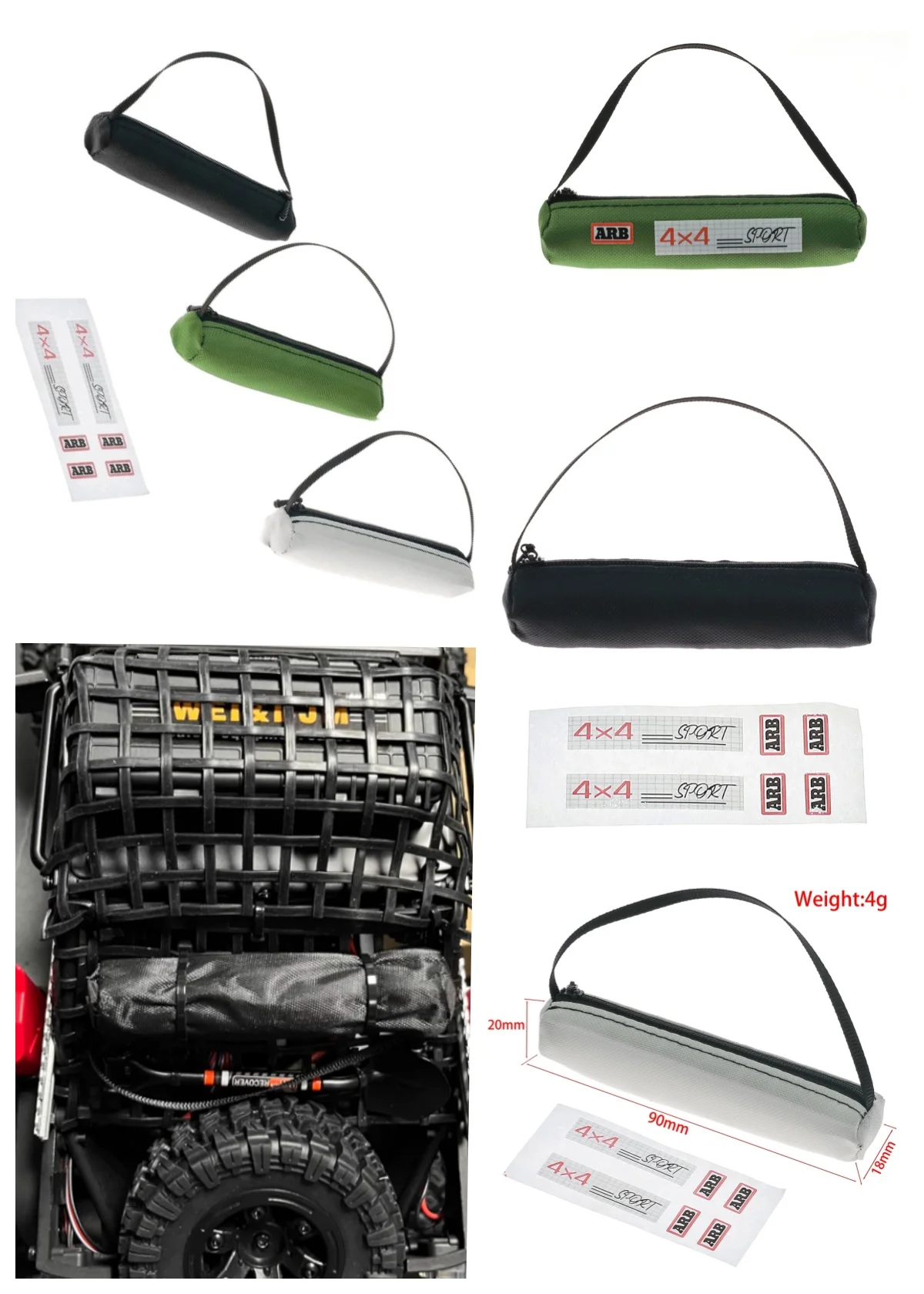 Akcesoria do modeli RC 1/8, 1/10, symulacja akcesoriów do wnętrza, torby podróżne, ozdoby, pasują do Yikong, TRX4, Tank 300, itp.