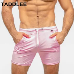 Taddlee Men's Swim Trunks Solid Brief Boxer Swimwear Swimsuits Square Cut Pocket