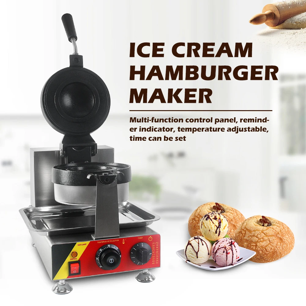 

Ice Cream Hamburger Maker Burger Gelato Panini Press Machine Waffle Baking Machine Semlor Paczki Krapfen Baker Stuffed Burger