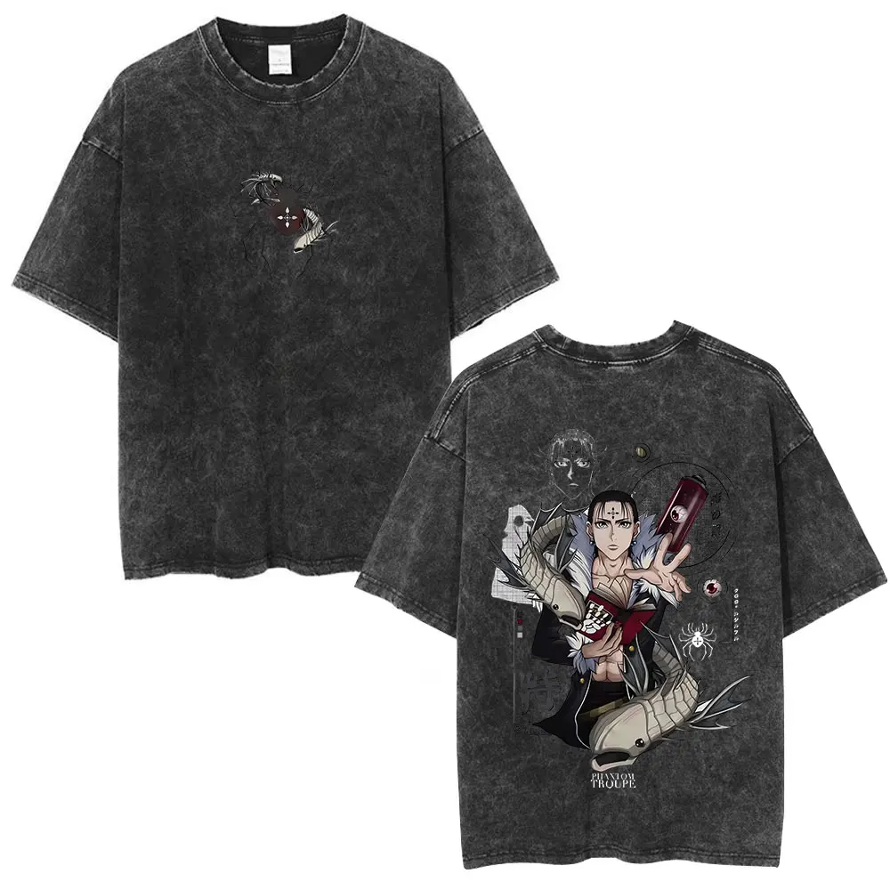 Washed Vintage Anime Hunter X Hunter T-shirt Phantom Troupe Spider Chrollo Lucilfer Merch T Shirt Men Retro Oversized T-shirts