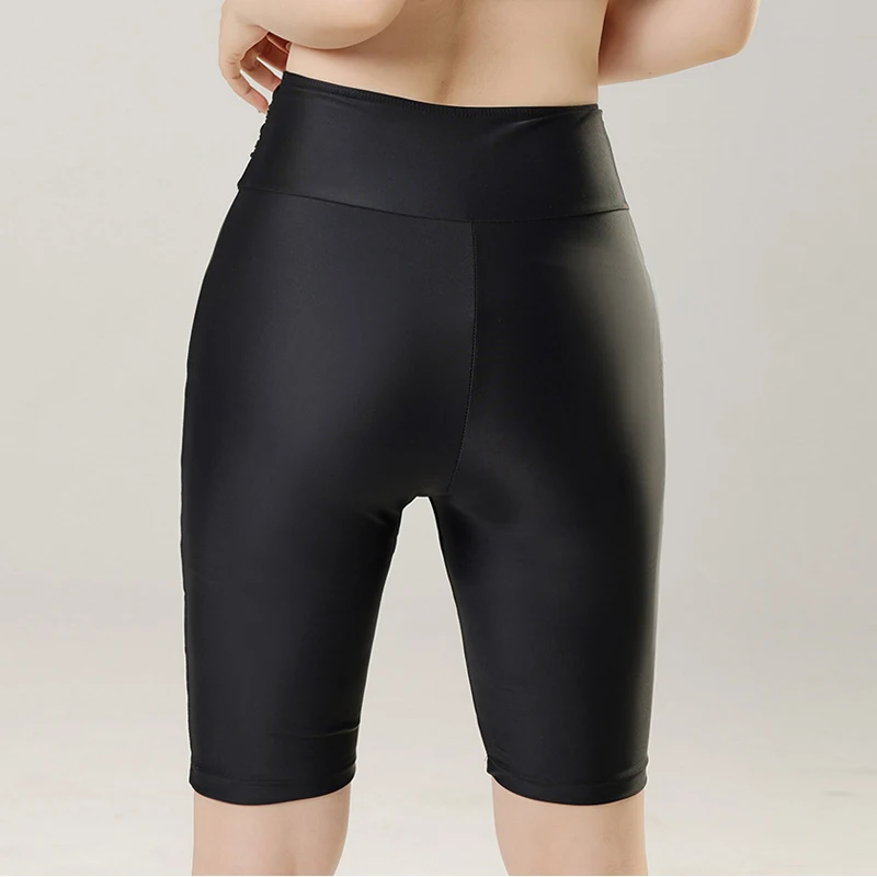 Black Color Plus Size Womens Swim Shorts Swimming Trunks High Waist Swimsuit Ladies Swimwear Beachwear Surfing Suit