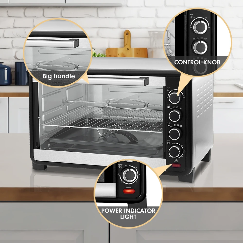 70L Electric Stainless Steel Convection Toaster Oven Glass Door Eco-friendly Large Capacity Houseuse Baking Class Pizza Oven