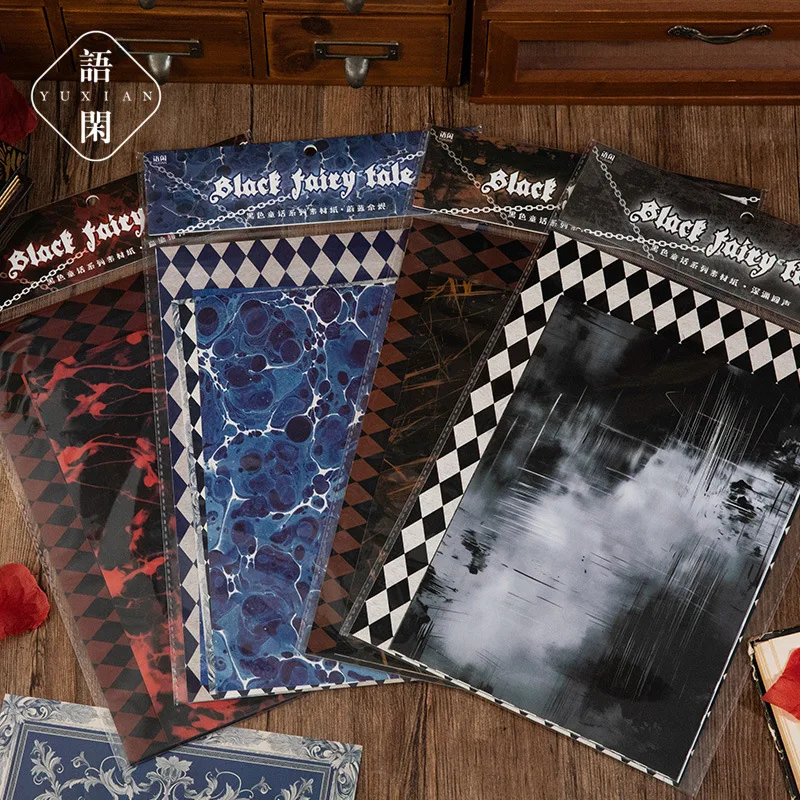 10pcs/lot large-sized retro material background decorative paper black fairy tale series collage junk journal DIY scrapbook