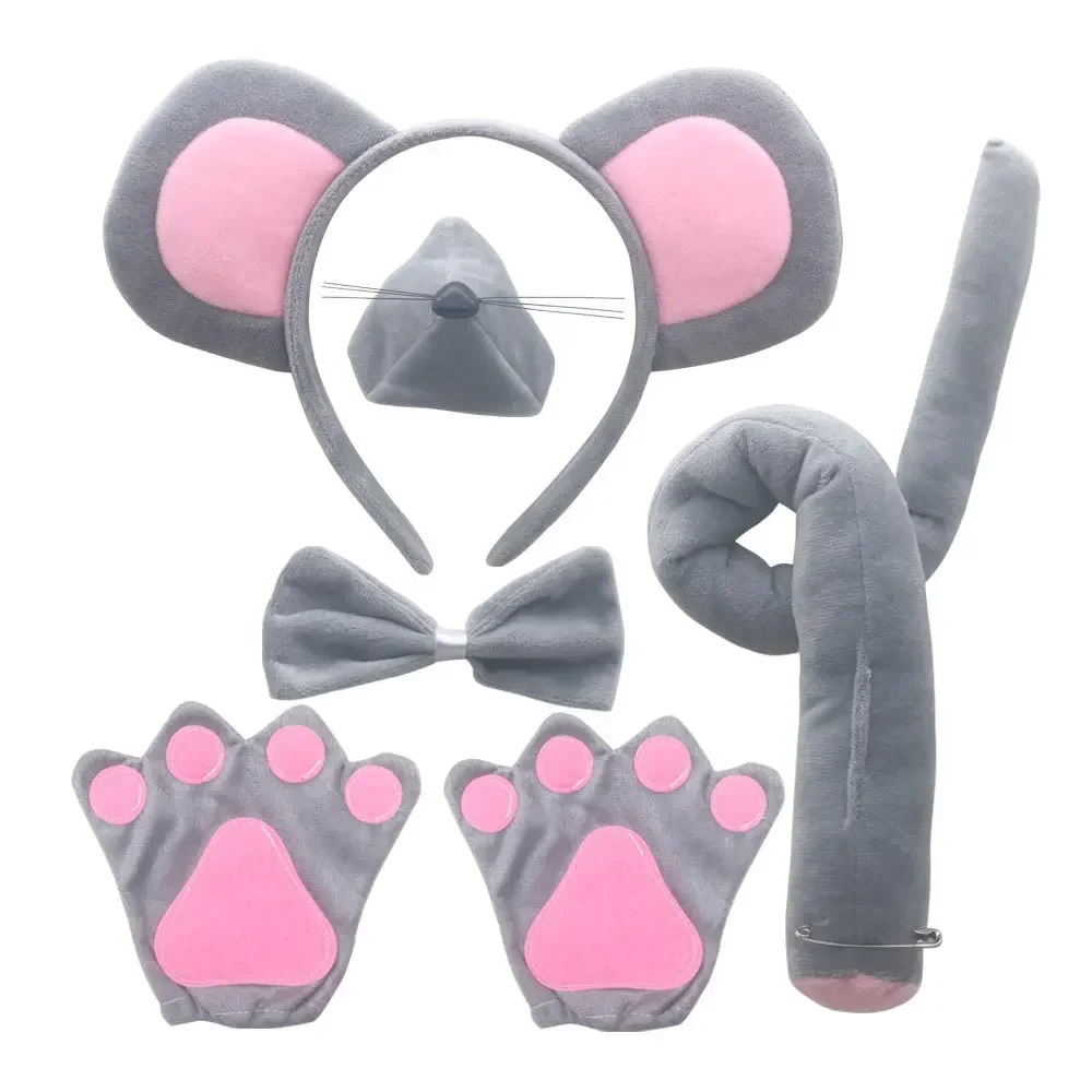 Muis Set Oren Hoofdband Neus Staart Strikje Dier Themafeest Accessoires voor Verjaardag Halloween Kerst Kostuum Cosplay