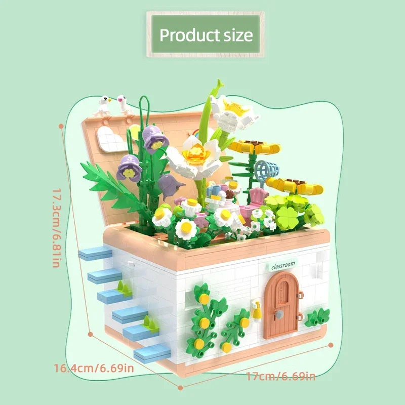 Criativo rua jardim sala de aula blocos de construção flores casa villa modelo tijolos crianças brinquedos educativos diy presentes aniversário
