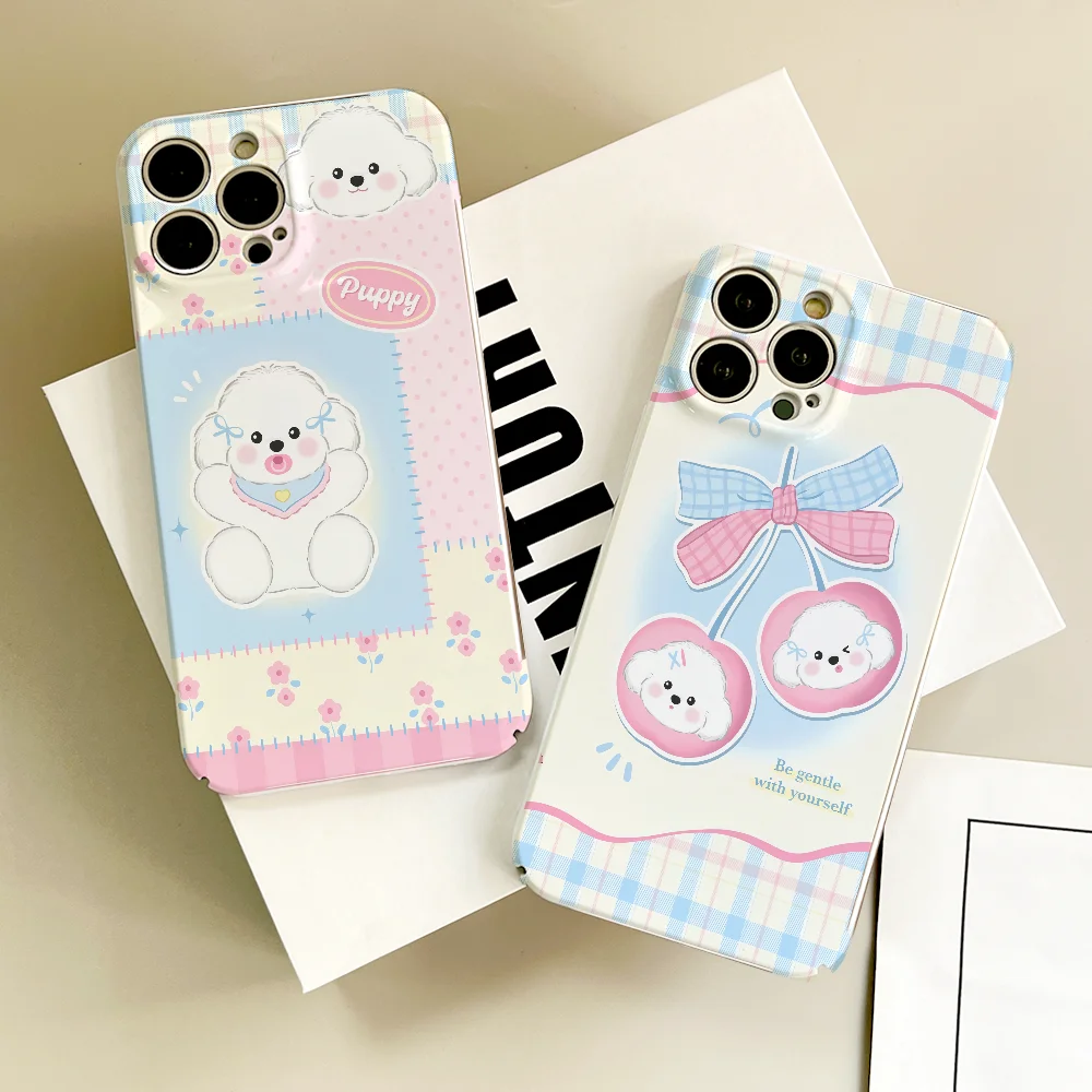 

Cute Blue And Pink Bichon Frise Phone Case For Samsung S24 S23 A54 55 53FE Ultra Plus 4G 5G Precise Hole Matching Film Covers