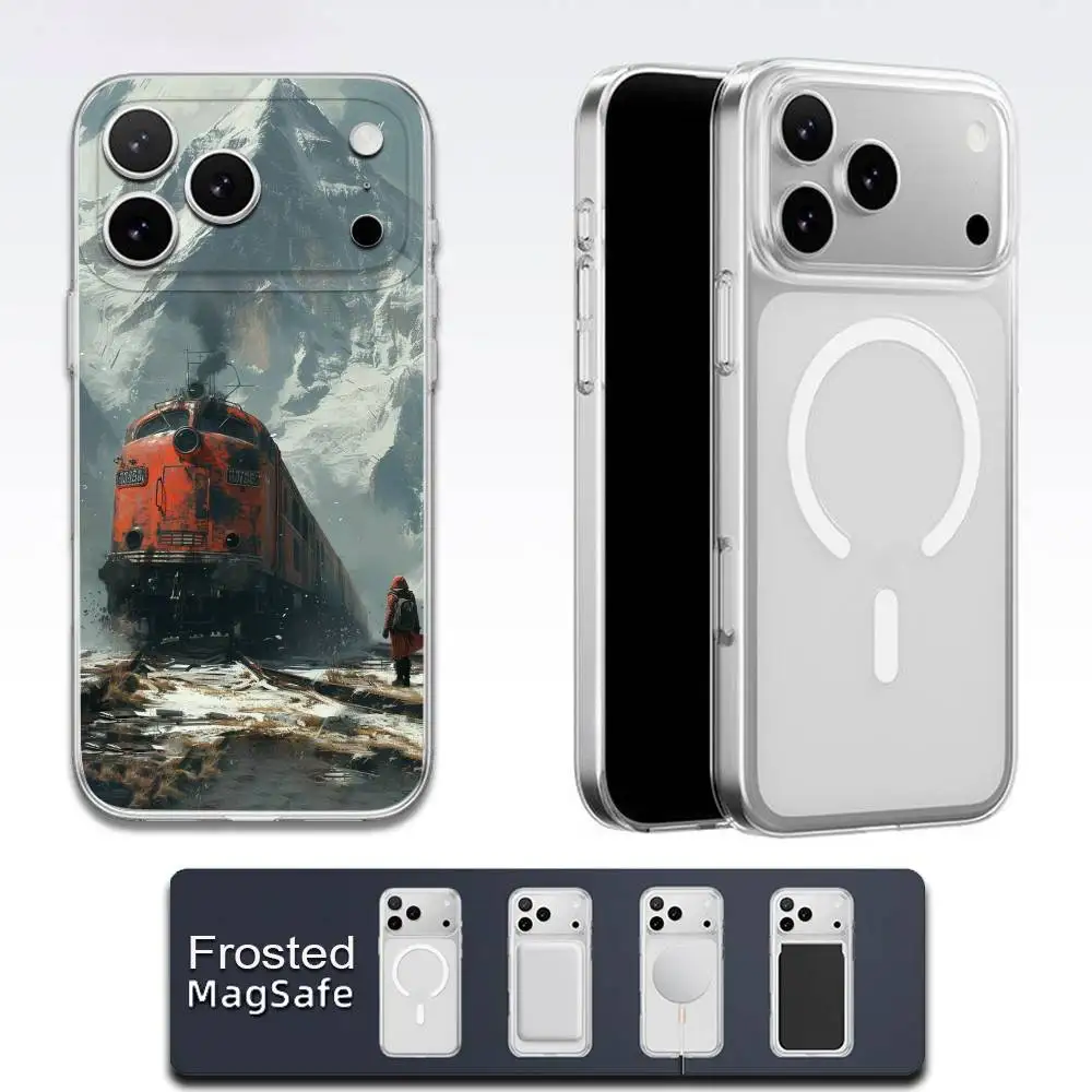 حافظة هاتف كلاسيكية للسكك الحديدية على البخار لهواتف iPhone 17,16,15,14,13,12,11,Pro,Max,Plus,E,Air,Mini Magsafe شفافة بلوري