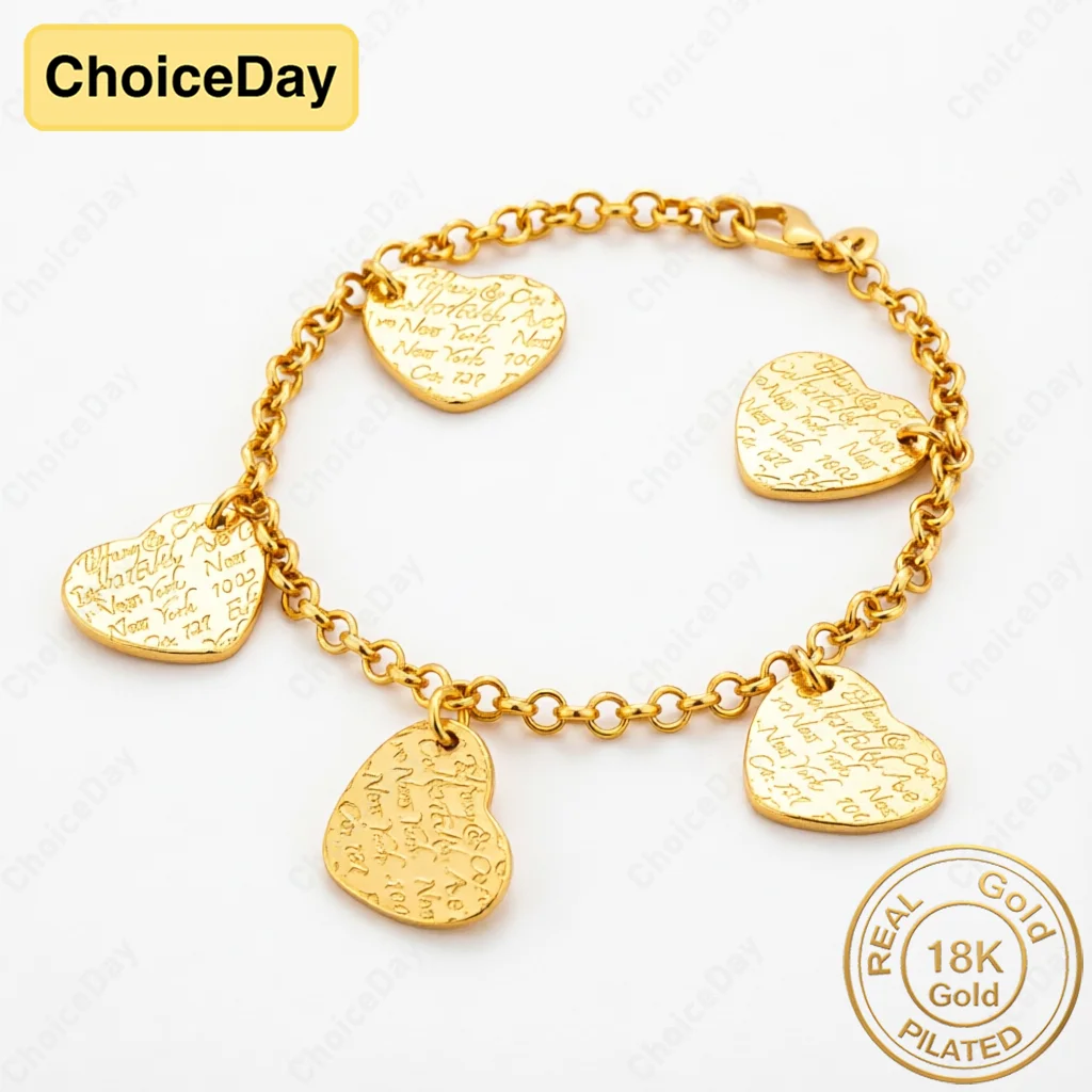 Charming 18K Gold Plated Exquisite 5 Heart Tag Bracelet Women Fashion Gift Wedding Party Jewelry Accessories