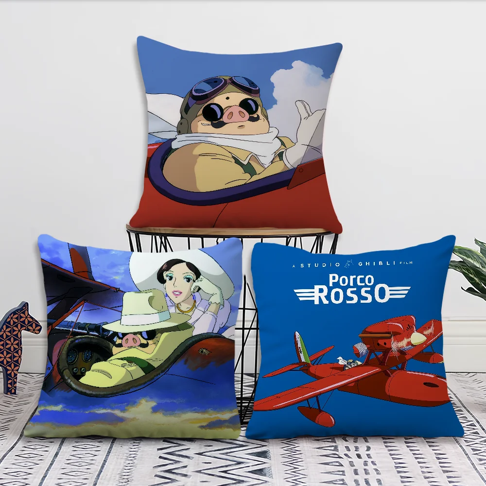 Cartoon P-PORCO ROSSOS Pillow Case Living Room Headboard Bedroom Office Cushion Cushion Sofa Nap Time