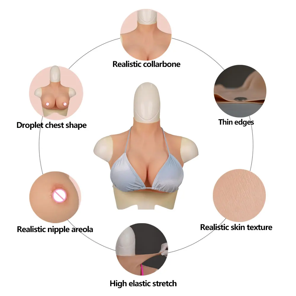 Plump Silicone Breast Forms Bodysuit Tights Huge Fake Boobs Plate Realistic Nipple Areola For Trans Shemale Crossdresser Cosplay