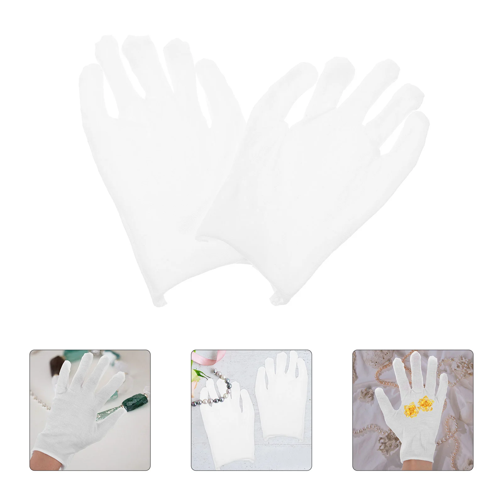 12 pares de guantes de algodón con etiqueta, guantes de trabajo transpirables blancos de espesor medio, antiestáticos, para inspección de joyas