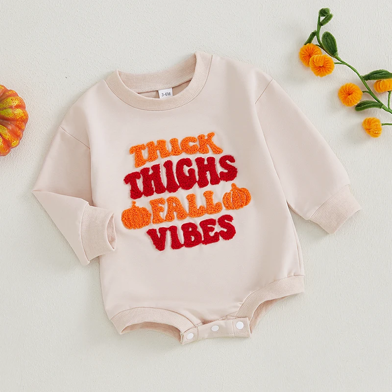 2024-07-16 Lioraitiin Baby Girl Boys Halloween Romper Pumpkin Letter Embroidery Round Neck Long Sleeve Sweatshirt Jumpsuit