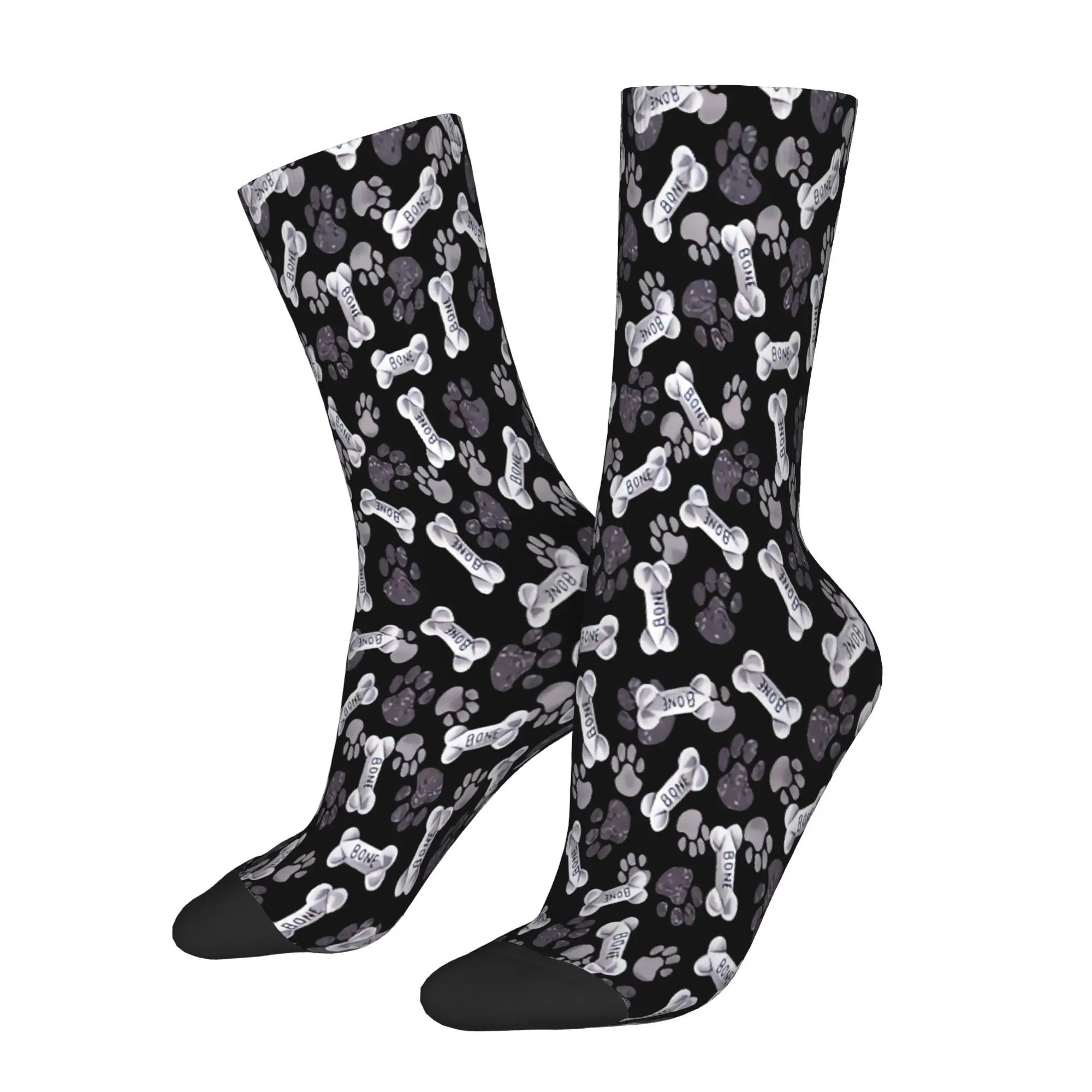 Dog Paw Bone Print Crew Socks for Men Women Cute Animal Pattern Mid Calf Socks Soft Comfortable Casual Socks