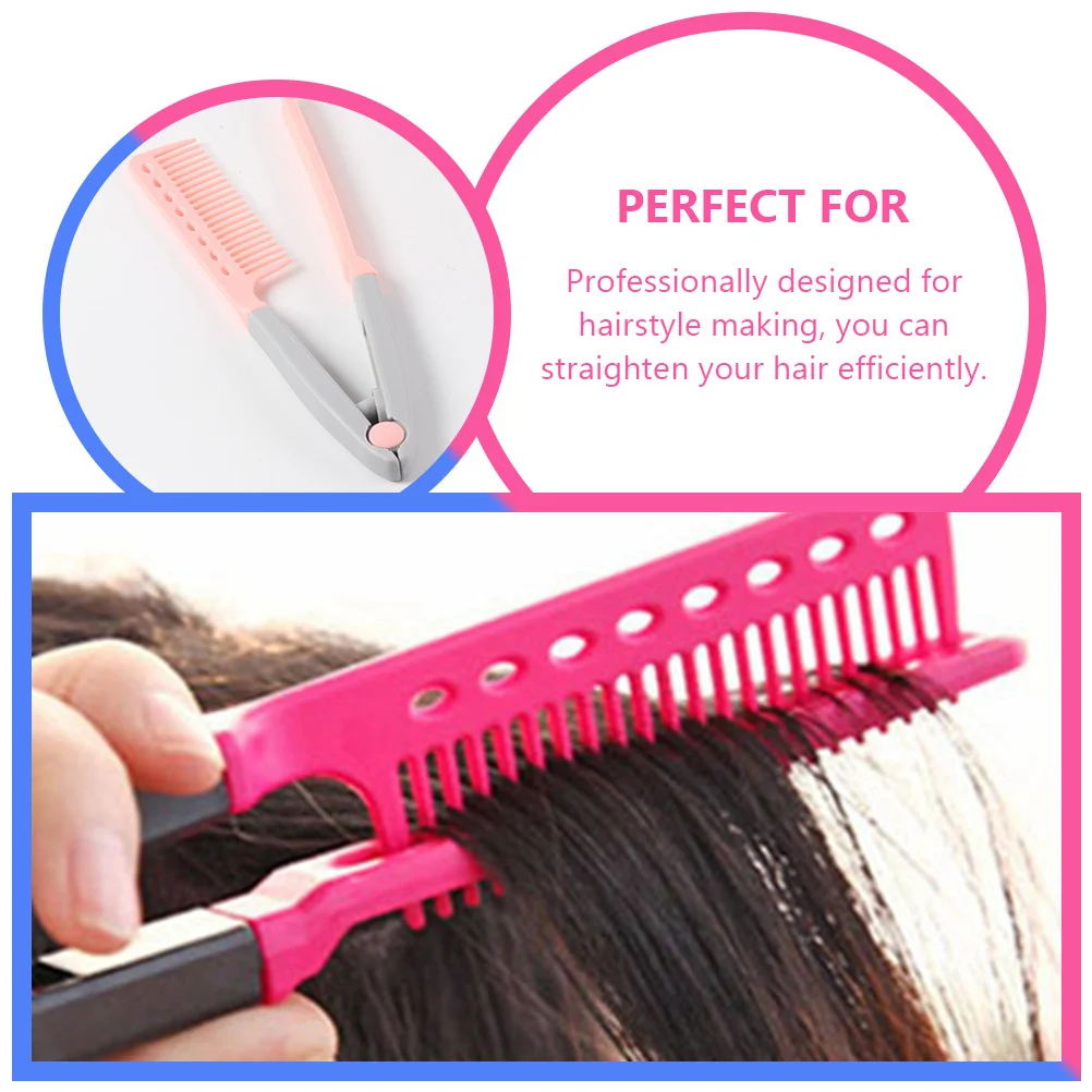 

3 pcs Folding Hair Straightener Comb V-Shaped Styling Tool Portable Flat Ironing Comb For Smooth Straight Hair