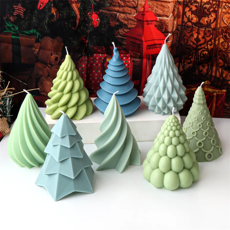 

Геометрическая рождественская елка, силиконовая форма, алмазный витой пузырь, подходит для рождественских свечей, гипсовый орнамент для дома