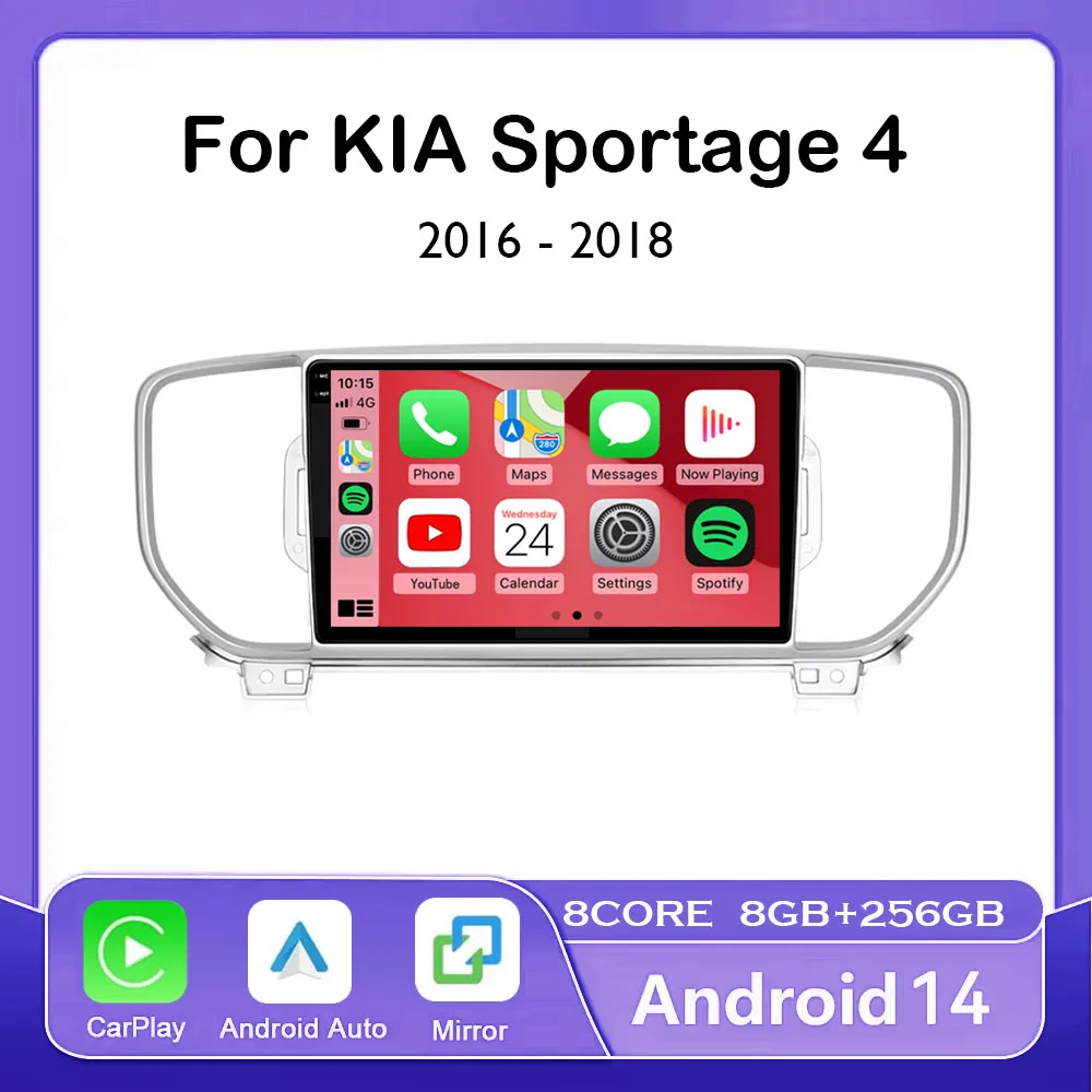 

9 "Android 14 автомобильный радиоприемник Carplay для Kia Sportage 4 QL 2016 2017 2018 2019 навигация GPS мультимедийный плеер стерео Wi-Fi + 4G авто