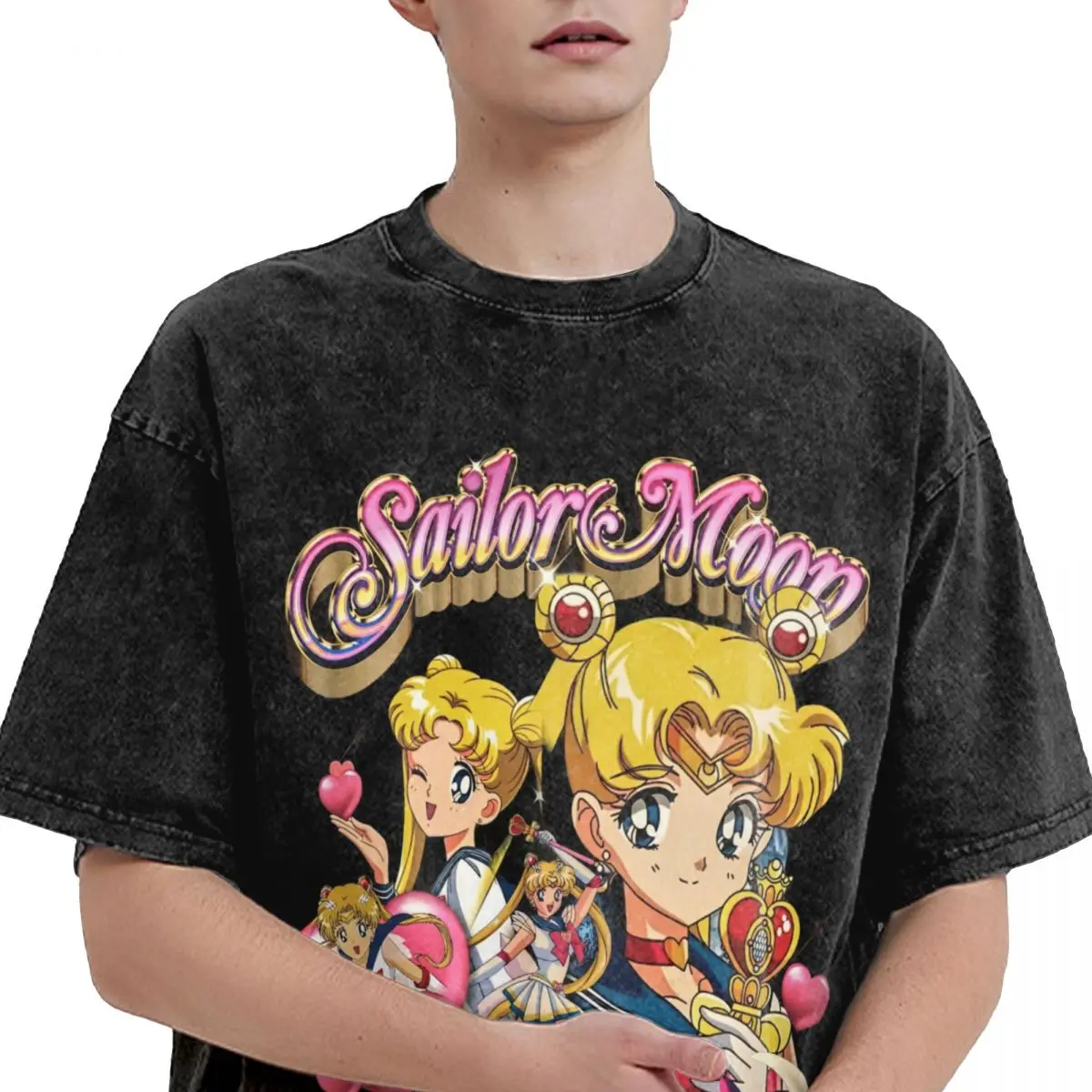 Sailors Moons Vintage Washed T Shirt Men Women 100% Cotton Casual T-Shirt O Neck Anime Tees Short Sleeve Clothes Plus Size