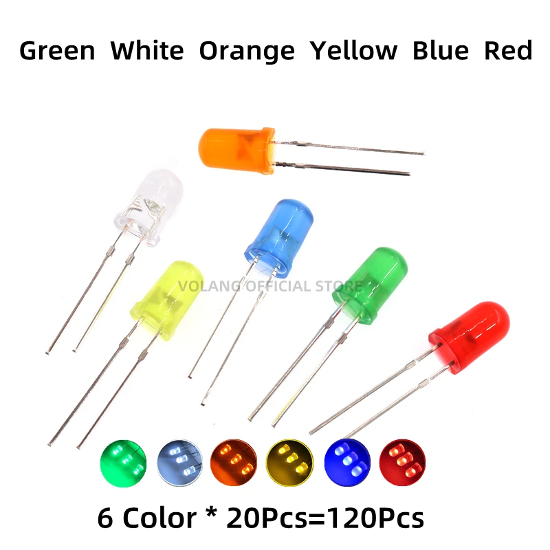 100pcs 3mm LED Diode F3 Assorted Kit White Green Red Blue Yellow Orange White FOG DIP DIY Hight Light Emitting Diode