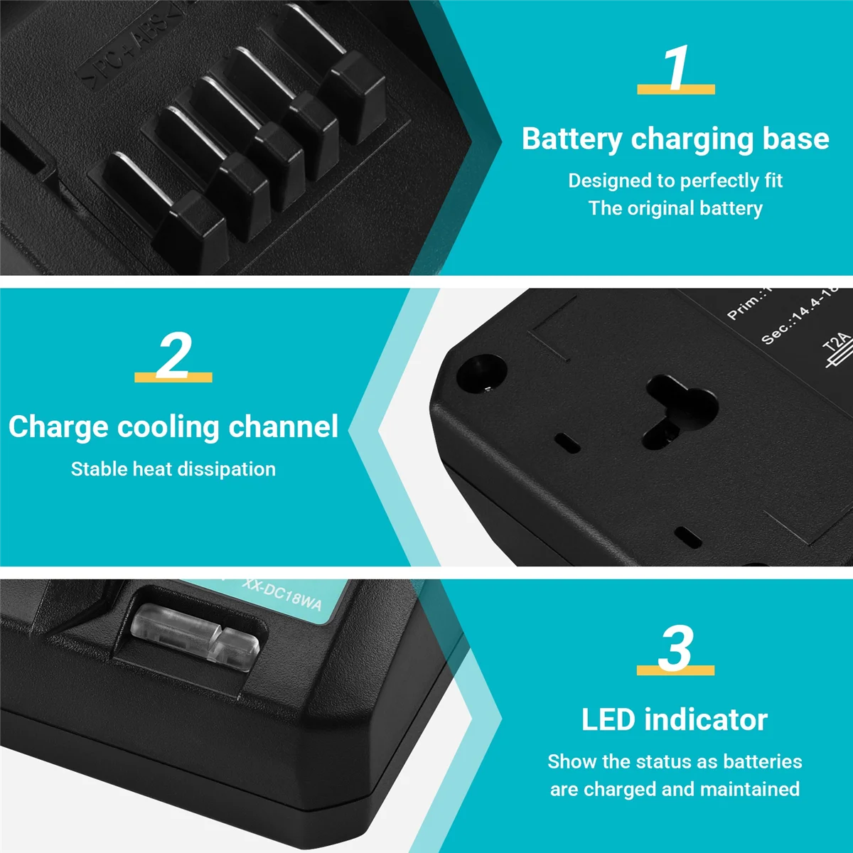 Caricabatterie DC18WA da 14,4 V-18 V per Maktec DC18SG DC1851 BL1813G BL1415G BL1815G BL1413G UH522D UM167D UR180D - Spina americana
