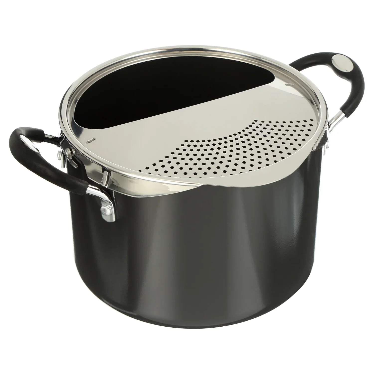 

6 Quart Lock and Drain Charcoal Gray Pasta Pot Soup Pot