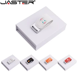 JASTER Leather Pen Drive 128GB with Paper Box USB 2.0 Flash Drives 64GB 32GB 16GB Free custom logo Creative Wedding Memory Stick