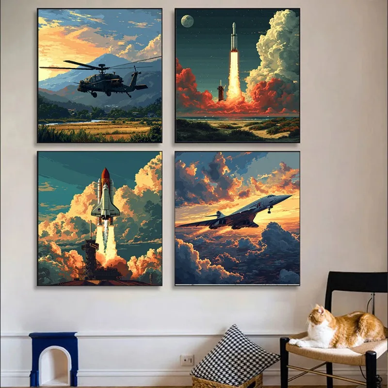 Airplane Boeing 747 Posters and Prints Canvas Painting Wall Art Fighter Aircraft Spaceship Pictures for Bedroom Home Decor Gifts