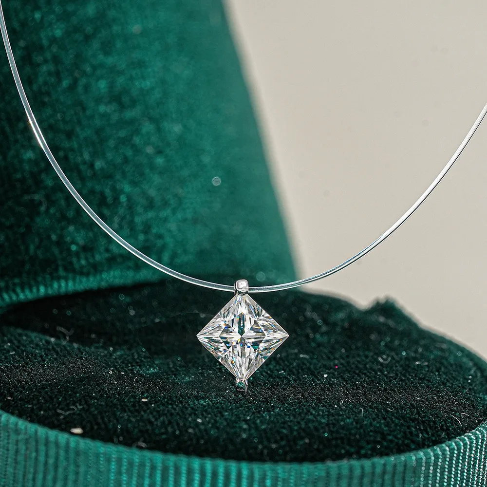 18K Gold 1 Carat Moissanite Mermaid Tear Pendant Necklace for Women's Invisible Fishing Line Platinum PT950 Collarbone Chain