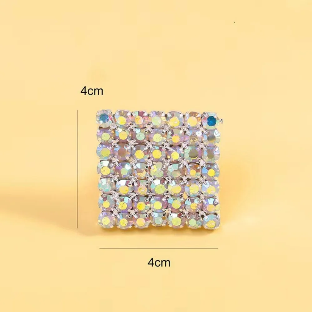 Shiny Crystal Exaggerated Square Rings Finger Jewelry Adjustable Large Geometric Rhinestone Open Rings Hand Decoration Dance Gif