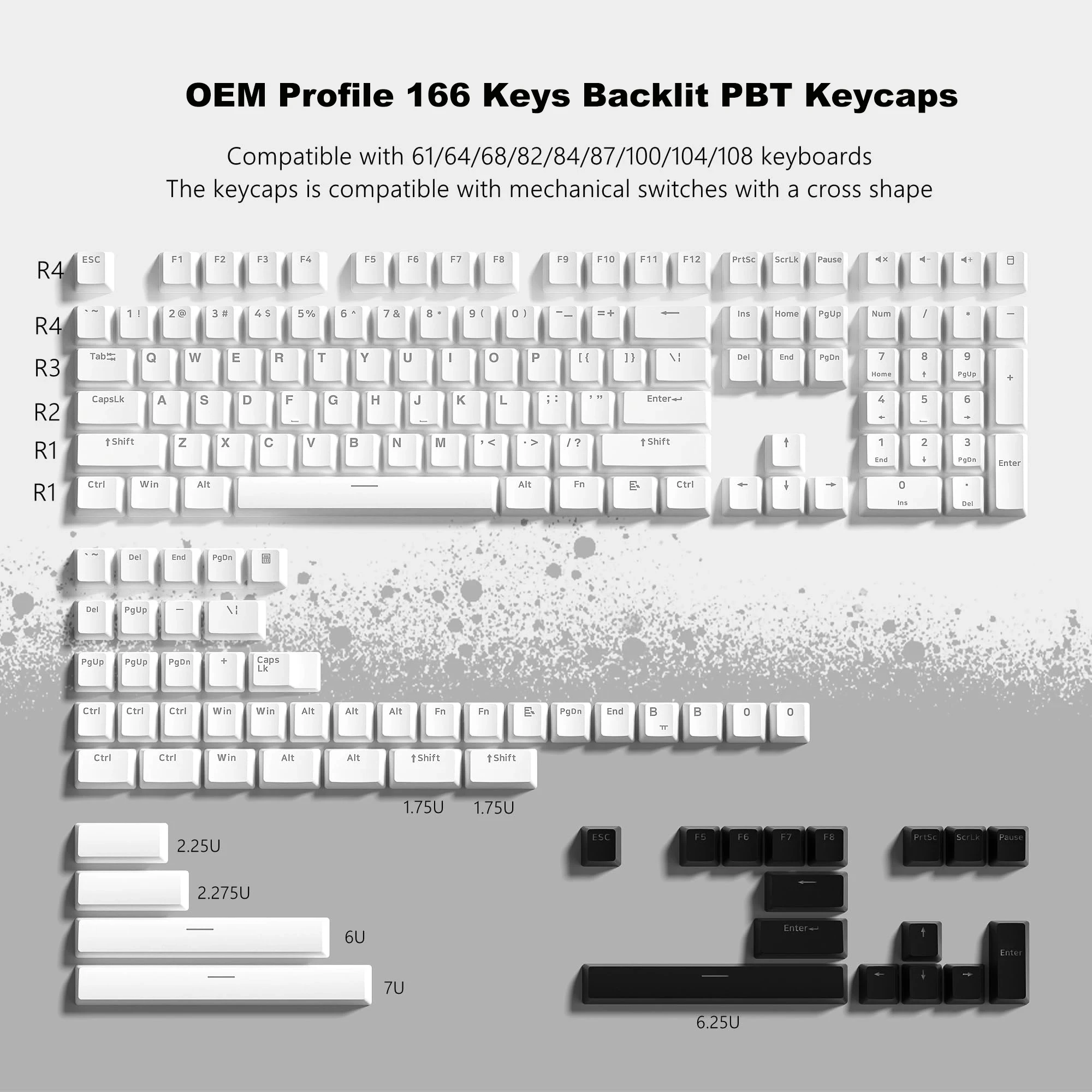 Imagem -02 - Pbt Double-shot Keycaps Oem Profile Kit Backlit Key Cap para Switches mx Teclado Gaming Mecânica 166 Teclas Branco Preto