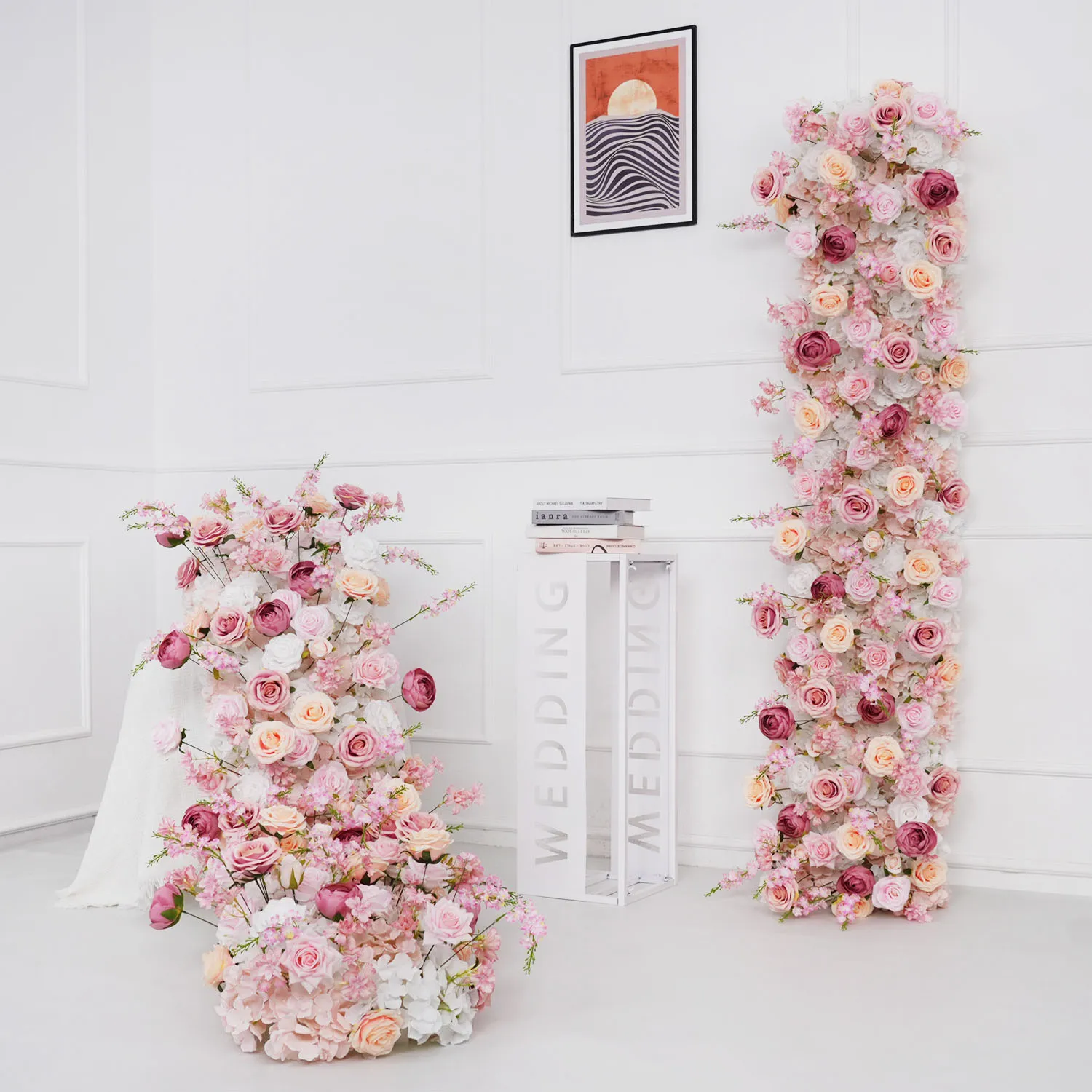 

Uflower White Pink Rose 5D Artificial Flower Hang Wisteria Floral Wedding Backdrop Banquet Event Party Prop Flowers Row Decor