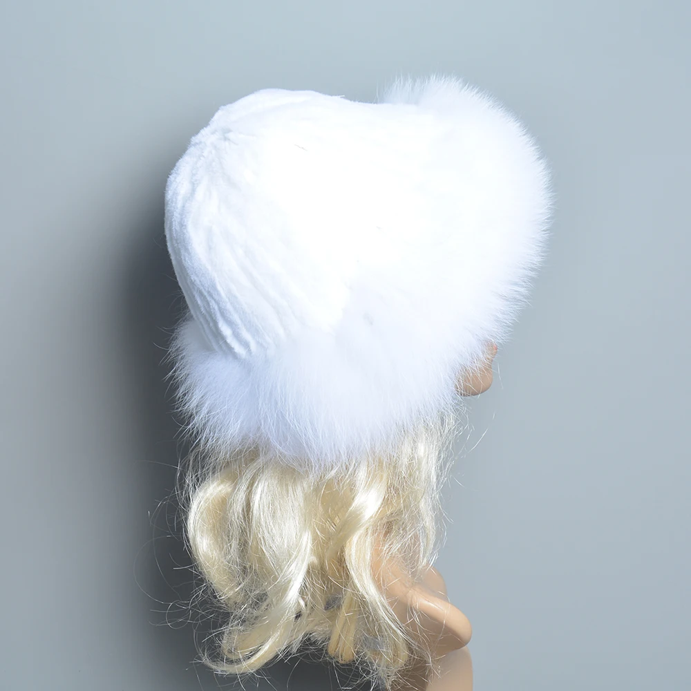 Luxury Winter Lady Party Fashion Fur Hat Skullies Women Knitted Real Genuine Fox Fur Hats Women Beanies Solid Rex Rabbit Fur Cap