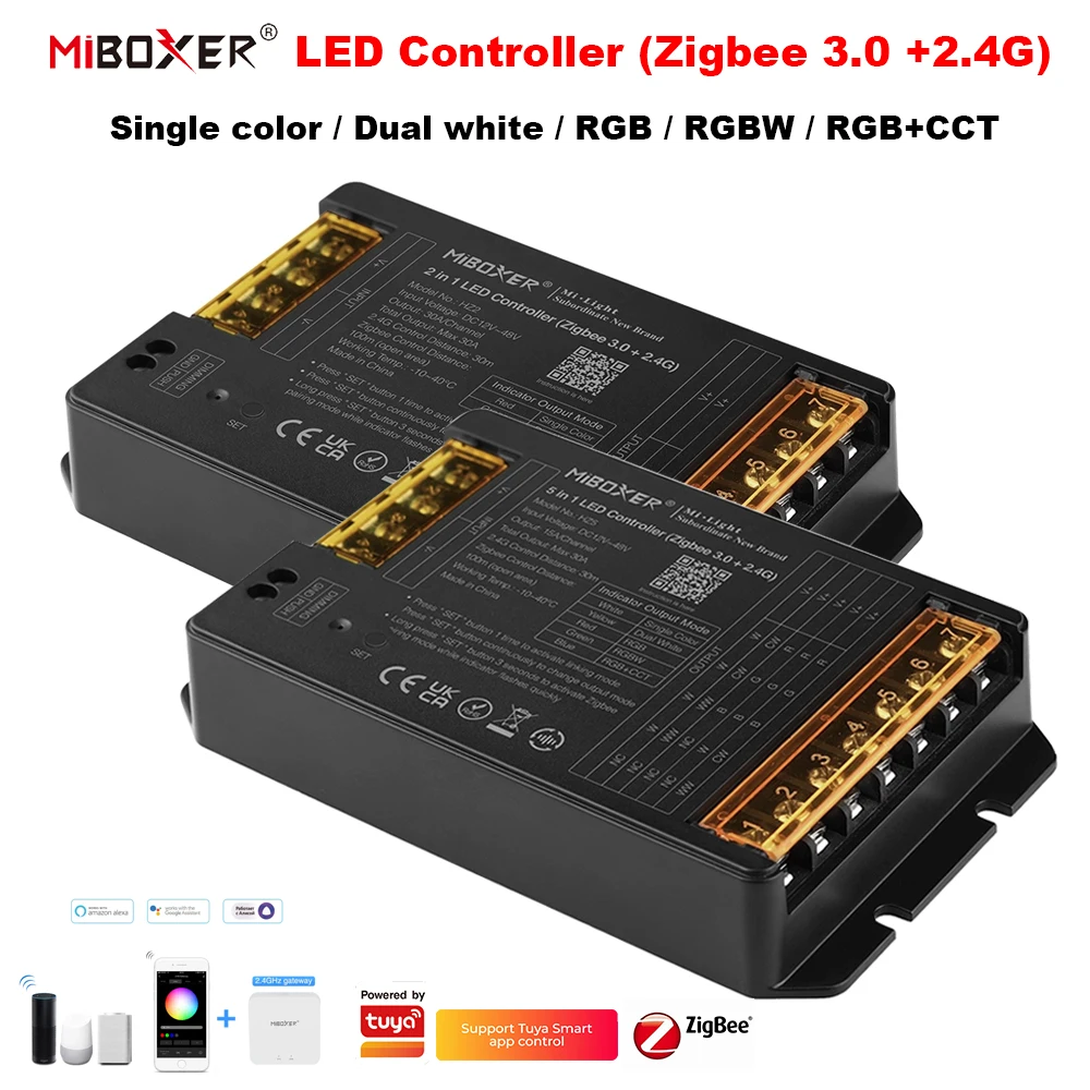 Miboxer Zigbee 3.0 + 2.4G RF LED Controller HZ2 2IN1 HZ5 5IN1 Max 30A For Single Color Dual White  RGB RGBW RGB+CCT LED Strip