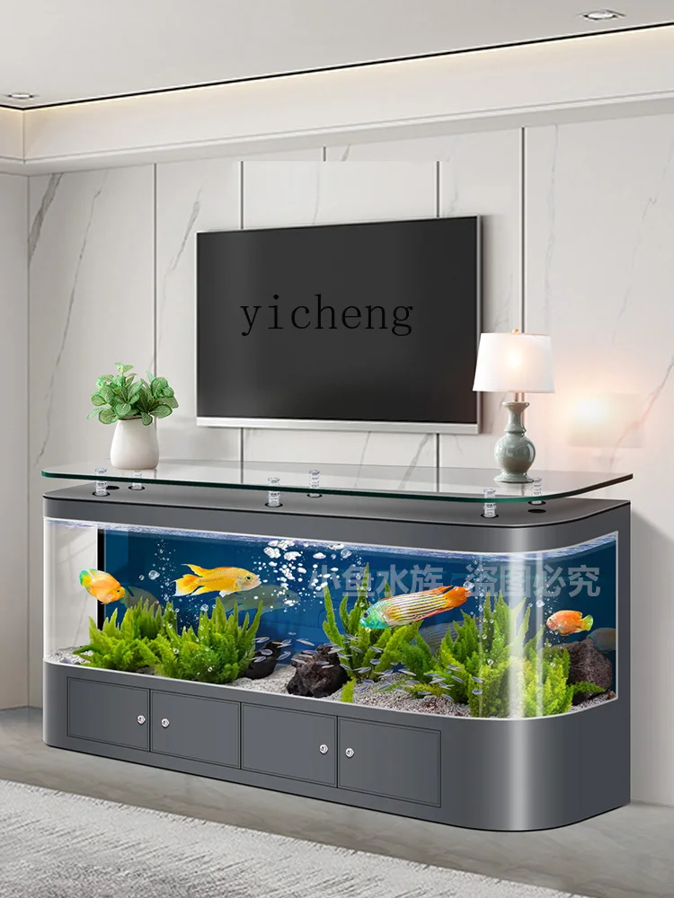 ZF TV cabinet fish tank forming arc aquarium living room household medium and large