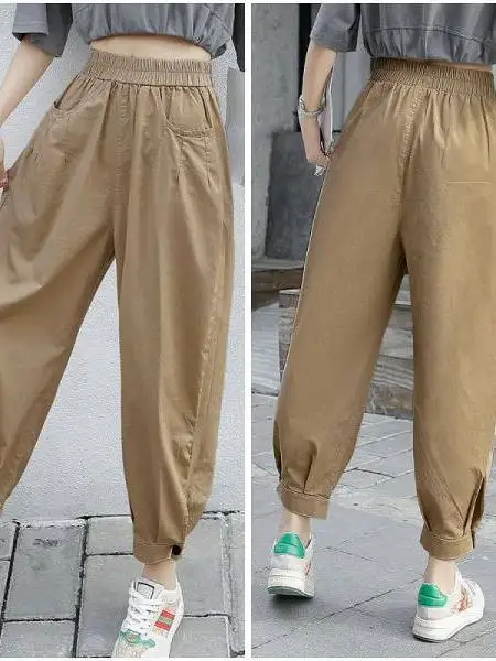 High Waist Loose Fit Summer New Style Thin Lantern Pants Women's plus Size Casual Loose Style Vegetable Stripe Trousers