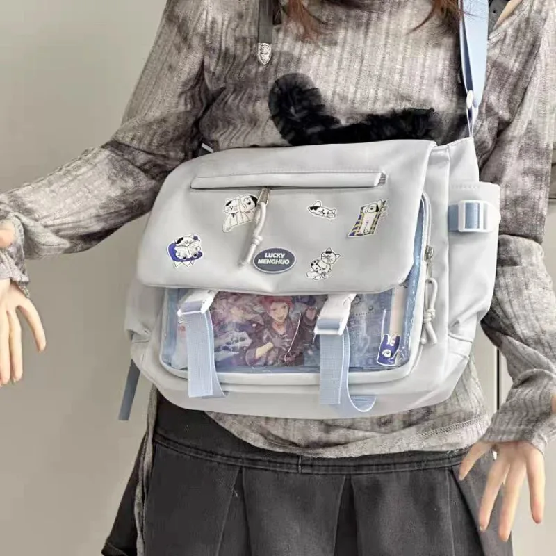 HAEX kadınlar Ita çanta moda yeni öğrenciler JK üniforma iki taraf Crossbody omuz çantaları katı naylon DIY Anime rozeti Bolso Mujer