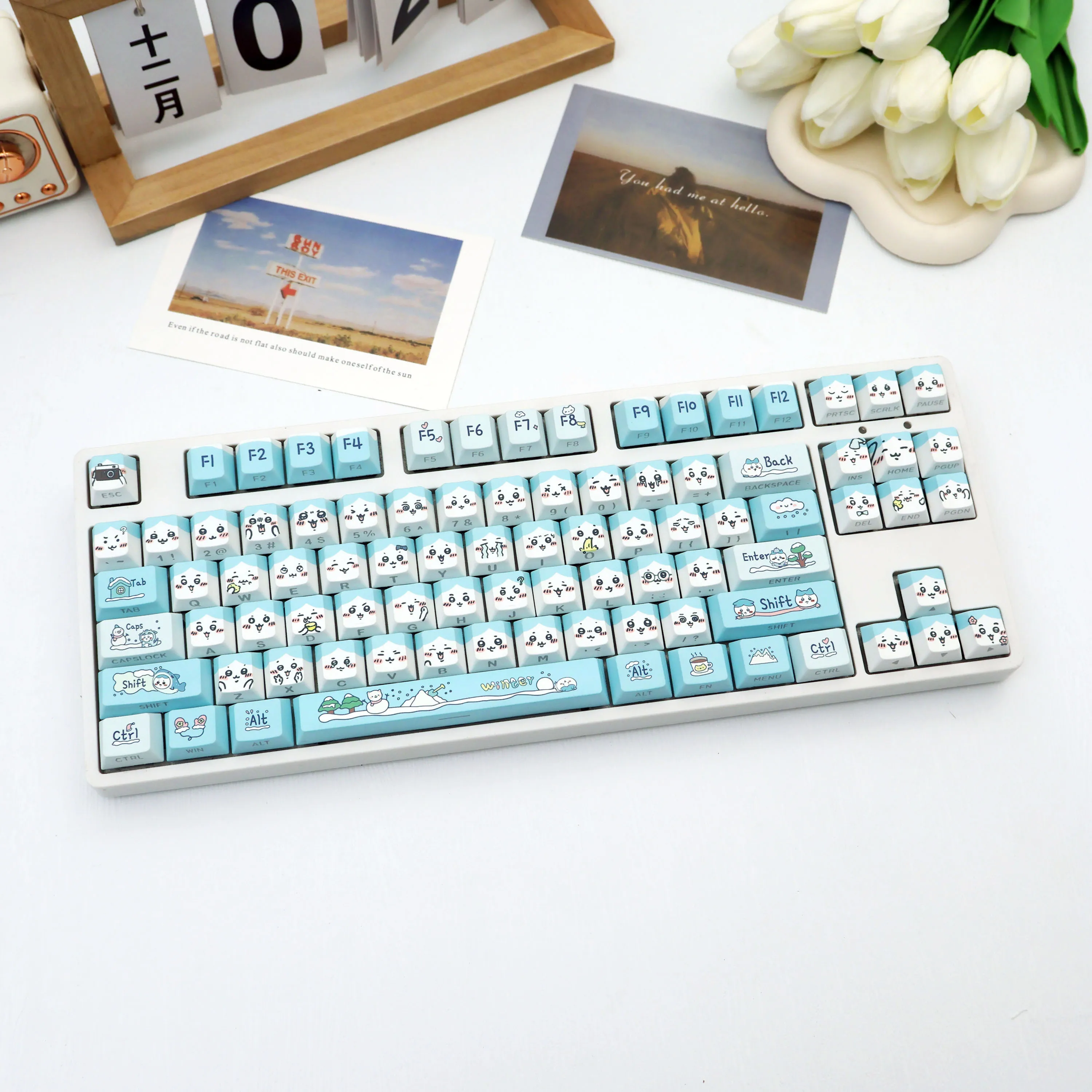 138 Keys Winter Hachi PBT Keycaps Side Print Translucent Cherry Style Dye-Sub MX Switch 61 64 68 87 96 104 108 view 6