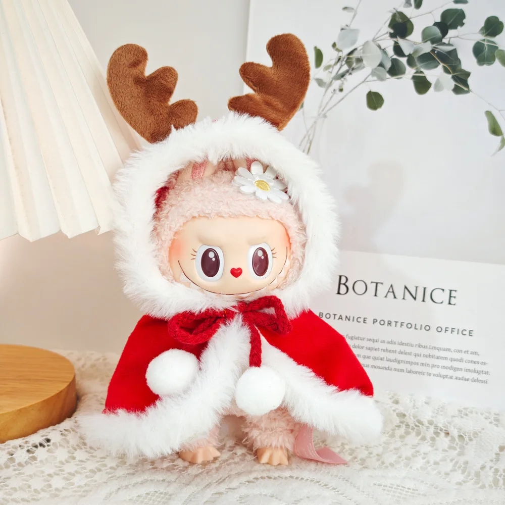 Cute Doll Clothes Outfit Accessories Christmas Cape Set for 17cm Labubu V2 Mini Doll Clothing Doll Accessories Girl Gift