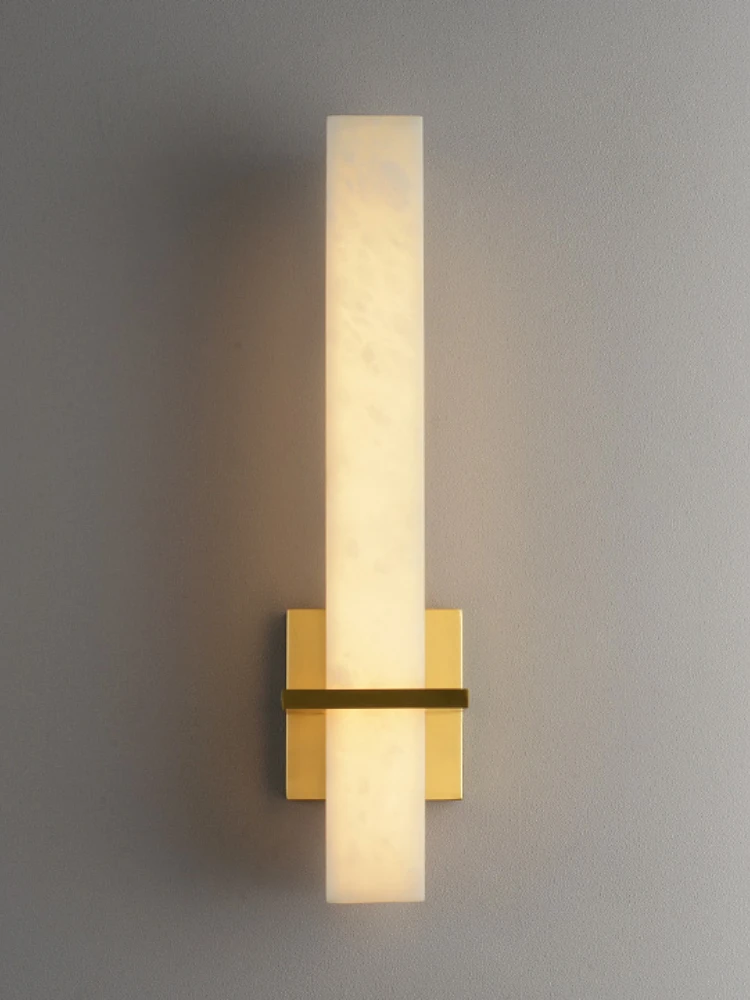 Natural Marble Wall Lamp Light Luxury All Copper Living Room Background Wall Lamp Simple Balcony Study Bedroom Bedside LED Lamp