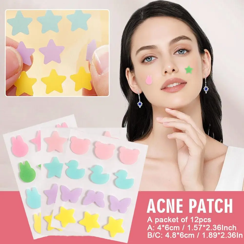 12Pcs Colorful Cute Star Shaped Acne Treatment Sticker Invisible Acne Cover Removal Pimple Patch Skin Care