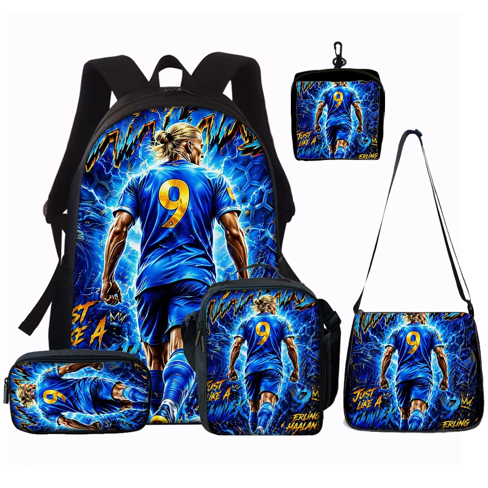 1/2/3/4/5-teiliges Fußballstar-Muster-Rucksack-Set – Lässiger Rucksack mit großem Fassungsvermögen und passender Clutch- und Tragetasche, perfekt für den Alltag