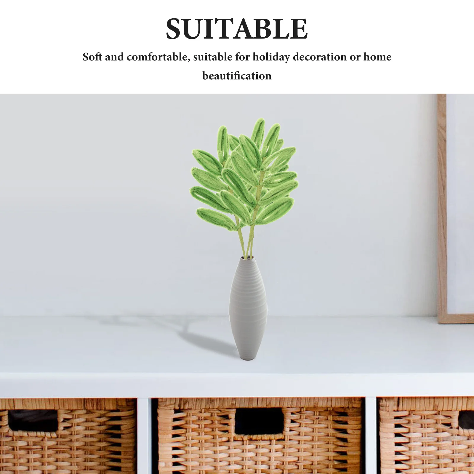 8pcs Green Chenille Stems Crafts Twisted Stick Leaves Vase Filler For Wedding Spring Christmas Centerpiece Decor Party Supplies