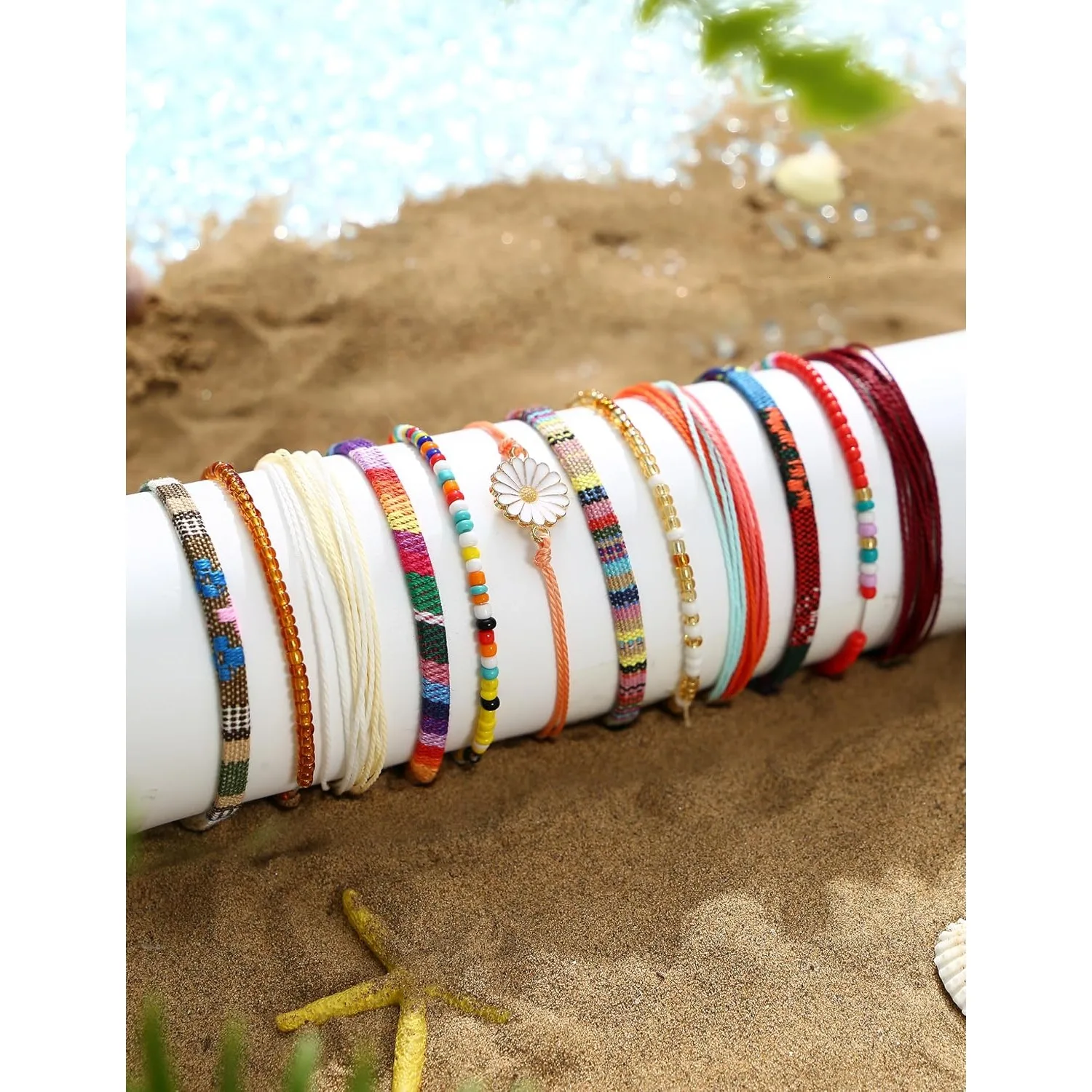 

ORAZIO 24Pcs Adjustable String Anklets Handmade Surfer Wave Boho Friendship Bracelets Ocean Beach Stackable Ankle Jewelry Women